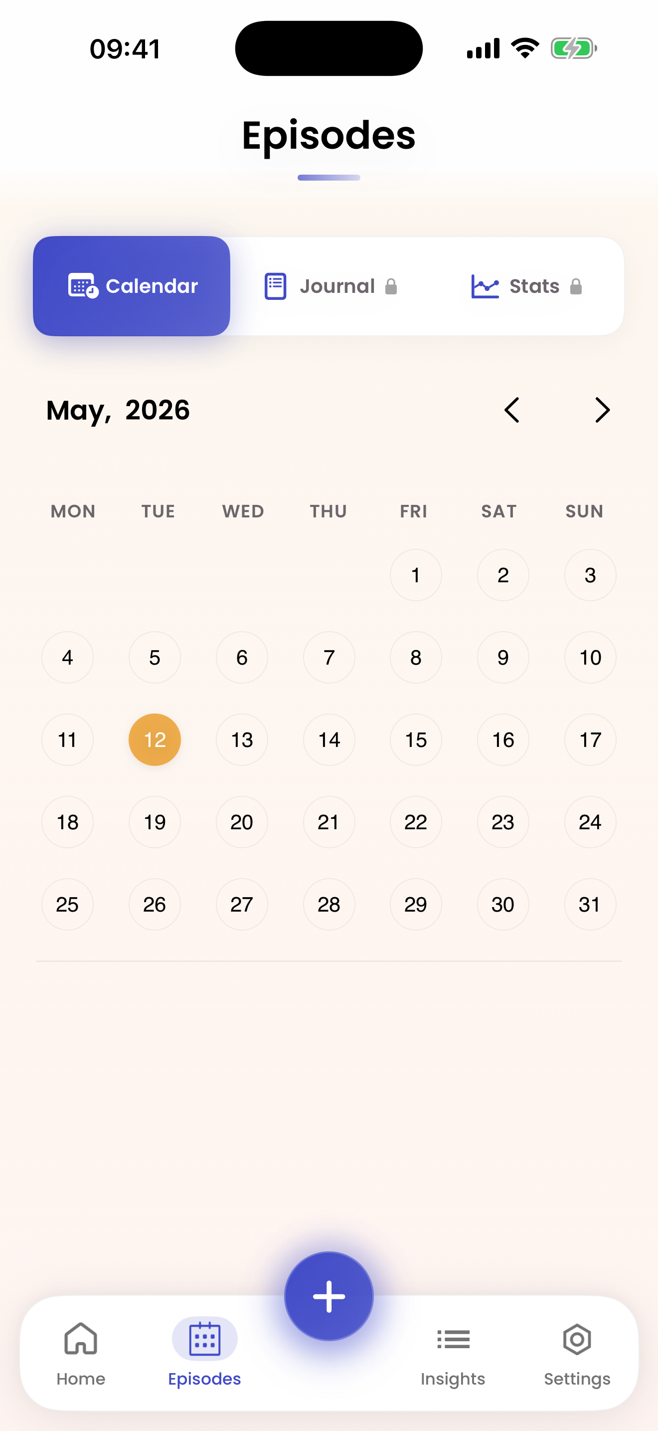 My Grain Tracker episode calendar screen showing migraine diary dates and a monthly headache log.